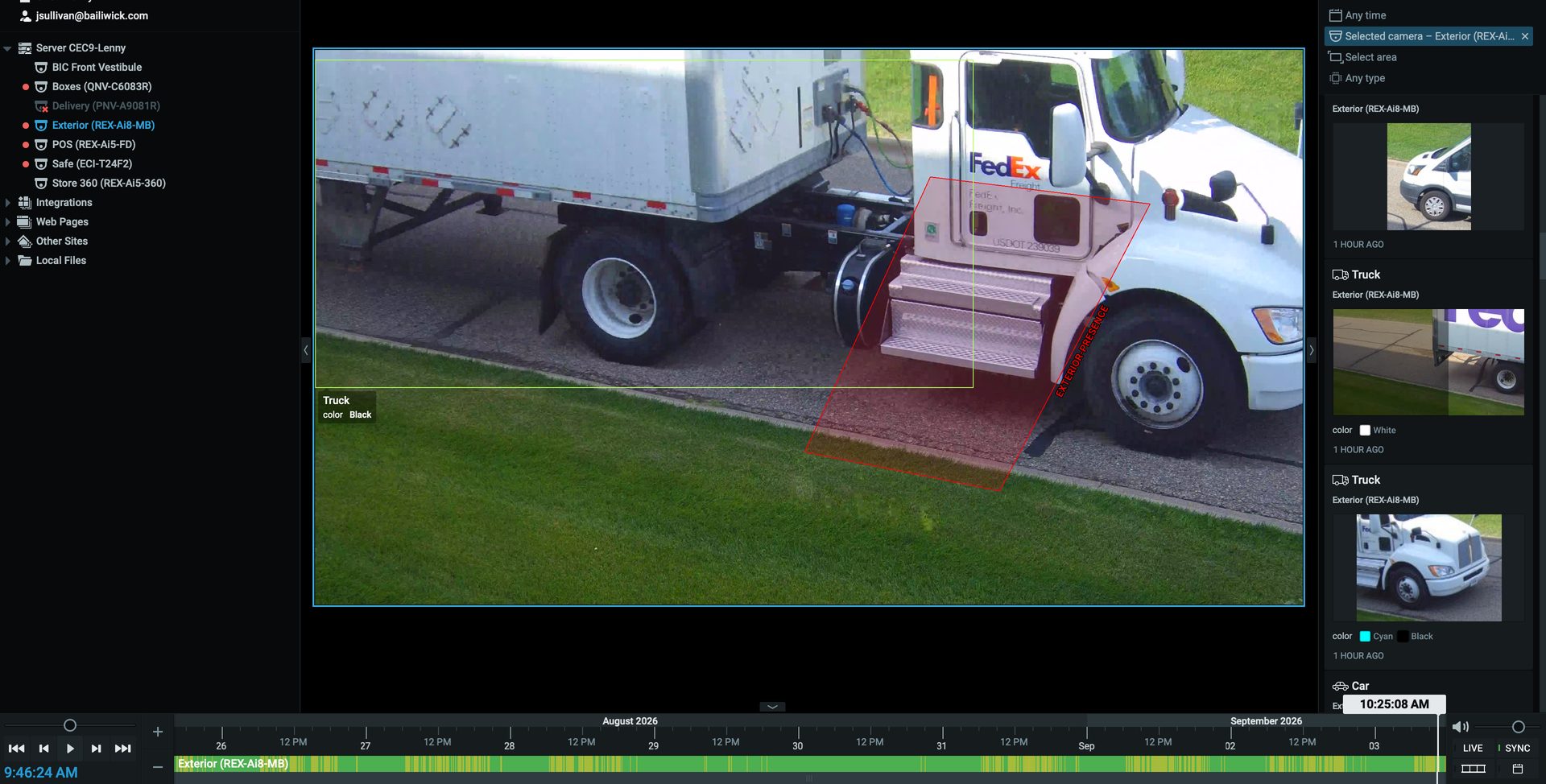 Vue live view with a presence zone and truck object on the stream